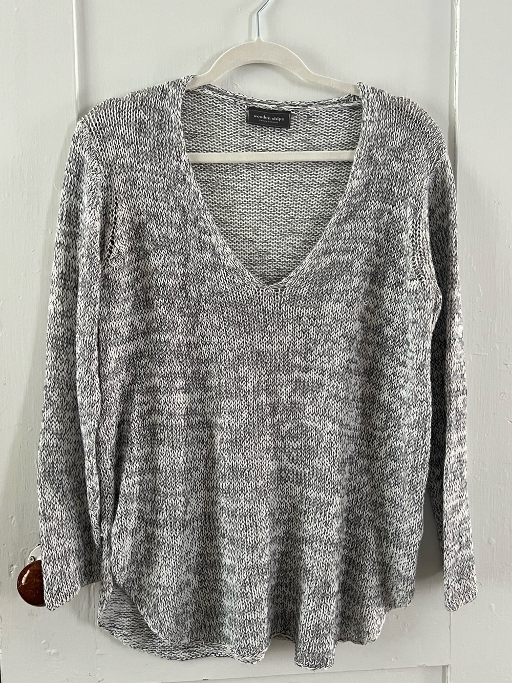 Wooden Ships Cotton Blend Knit V-Neck Sweater